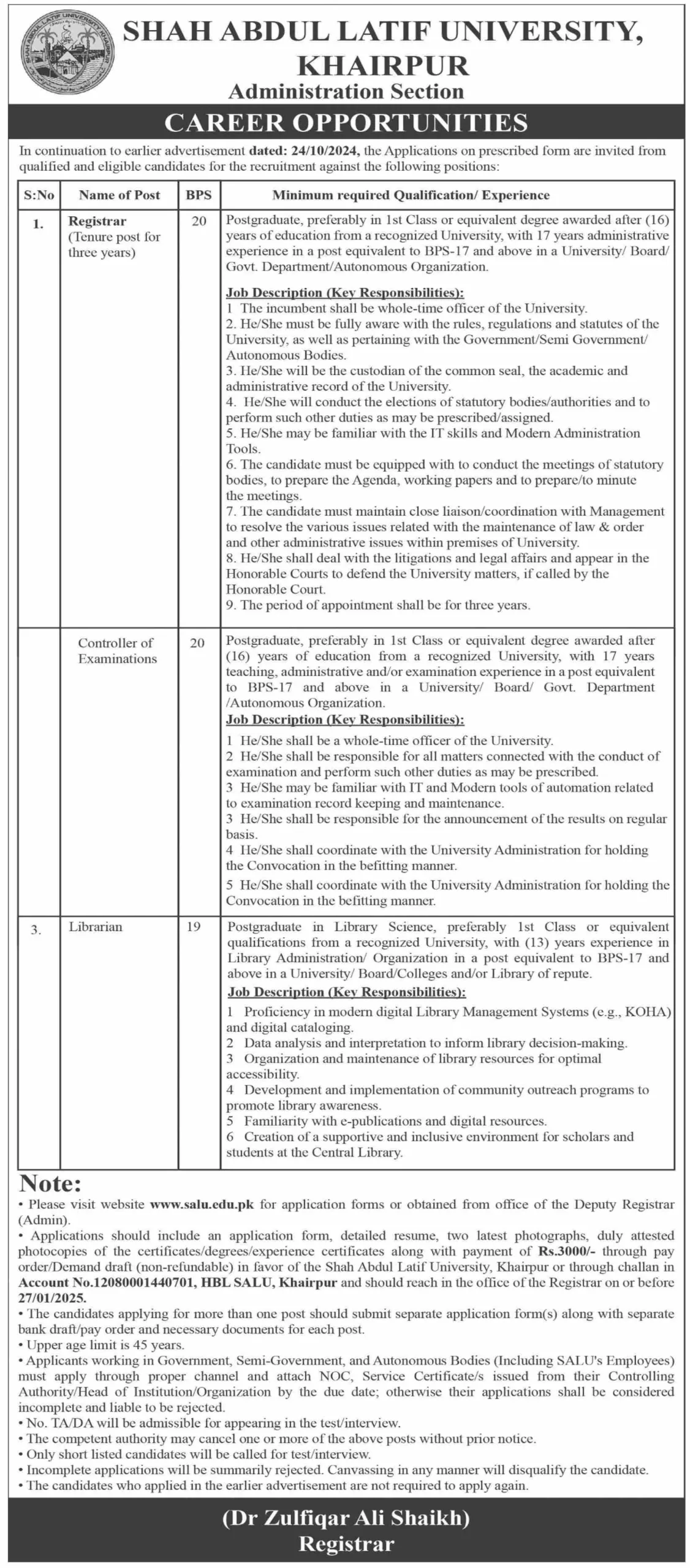Shah Abdul Latif University Jobs