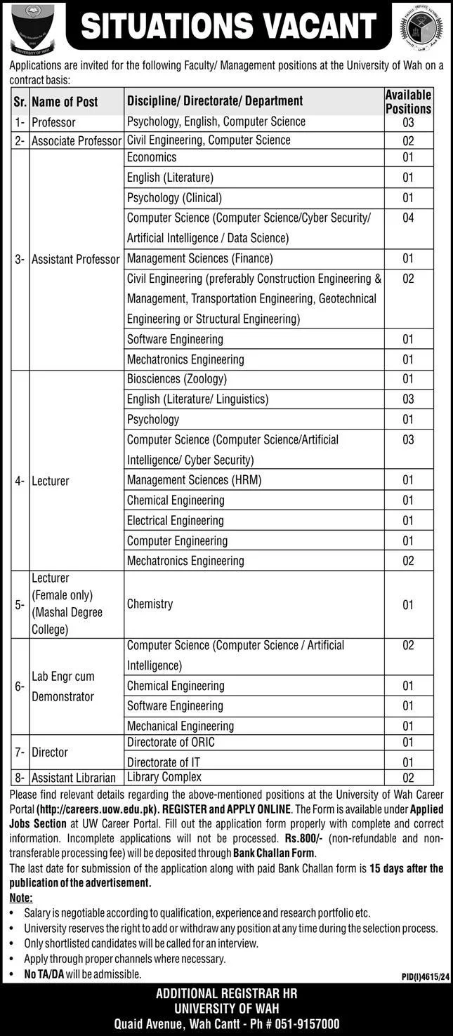 University Of Wah Jobs