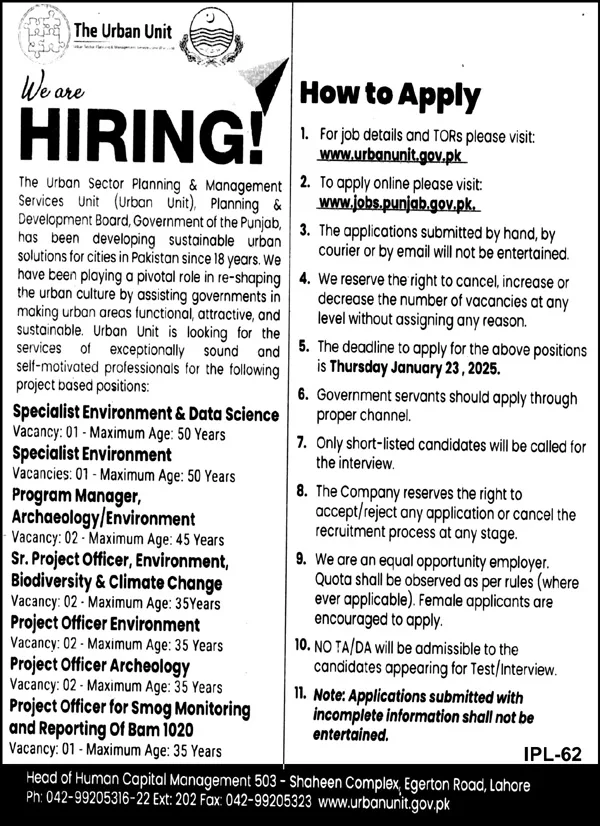 Lahore Govt Jobs Today For Project Officer
